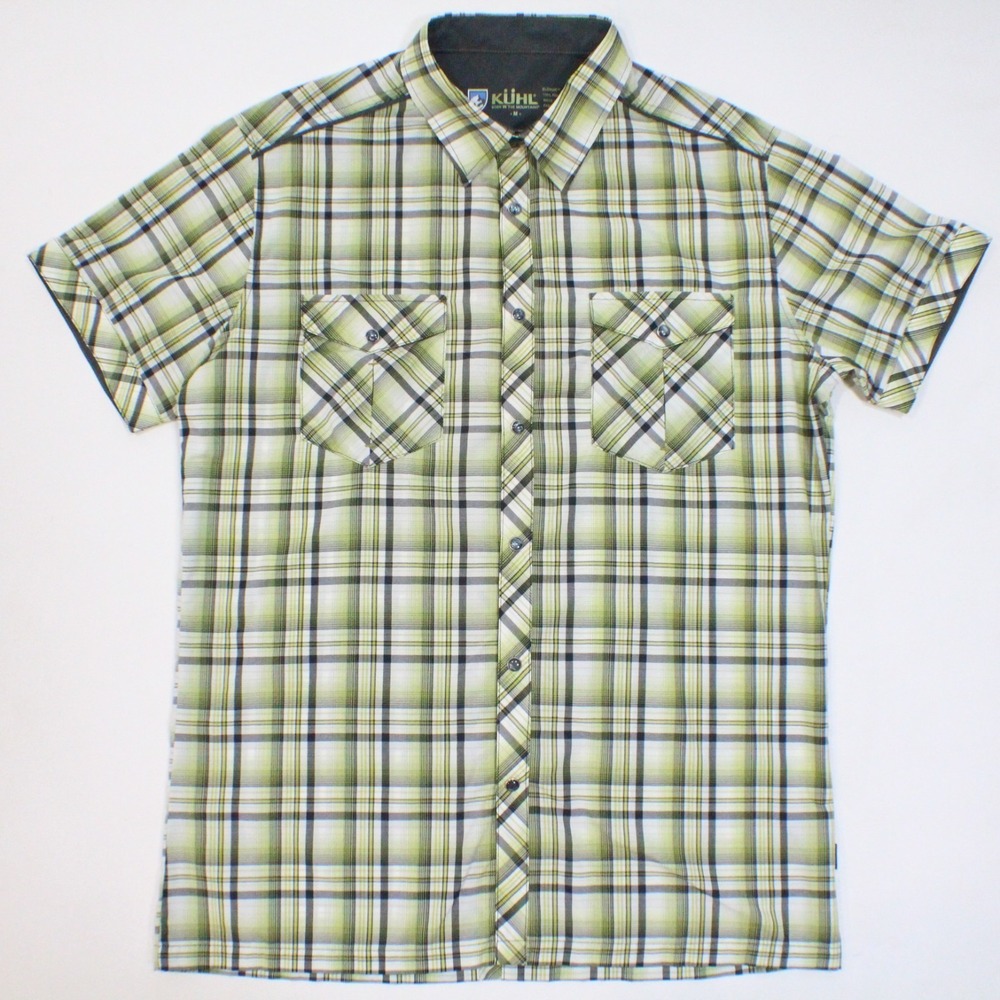Kuhl Men's Short Sleeve‎ Button Up Polyester Shirt Size Medium Plaid Green